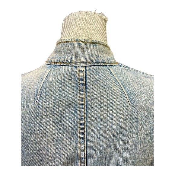 Boston Proper Denim Jean Jacket. Size 8. Brass button detail. Cropped. Gathered - Picture 8 of 13